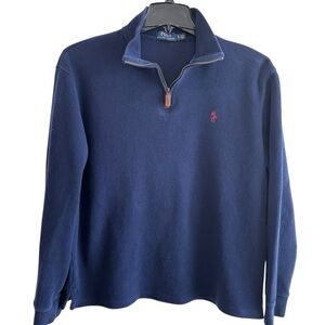 Polo Ralph Lauren Sweater Mens X-Large Estate Rib Navy 1/4 Zip Cotton Pony Logo